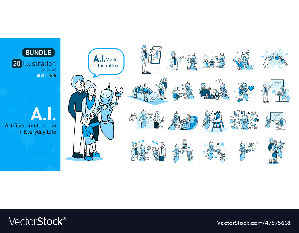 Set of artificial intelligence group robot ai vector image Set of artificial intelligence group robot ai