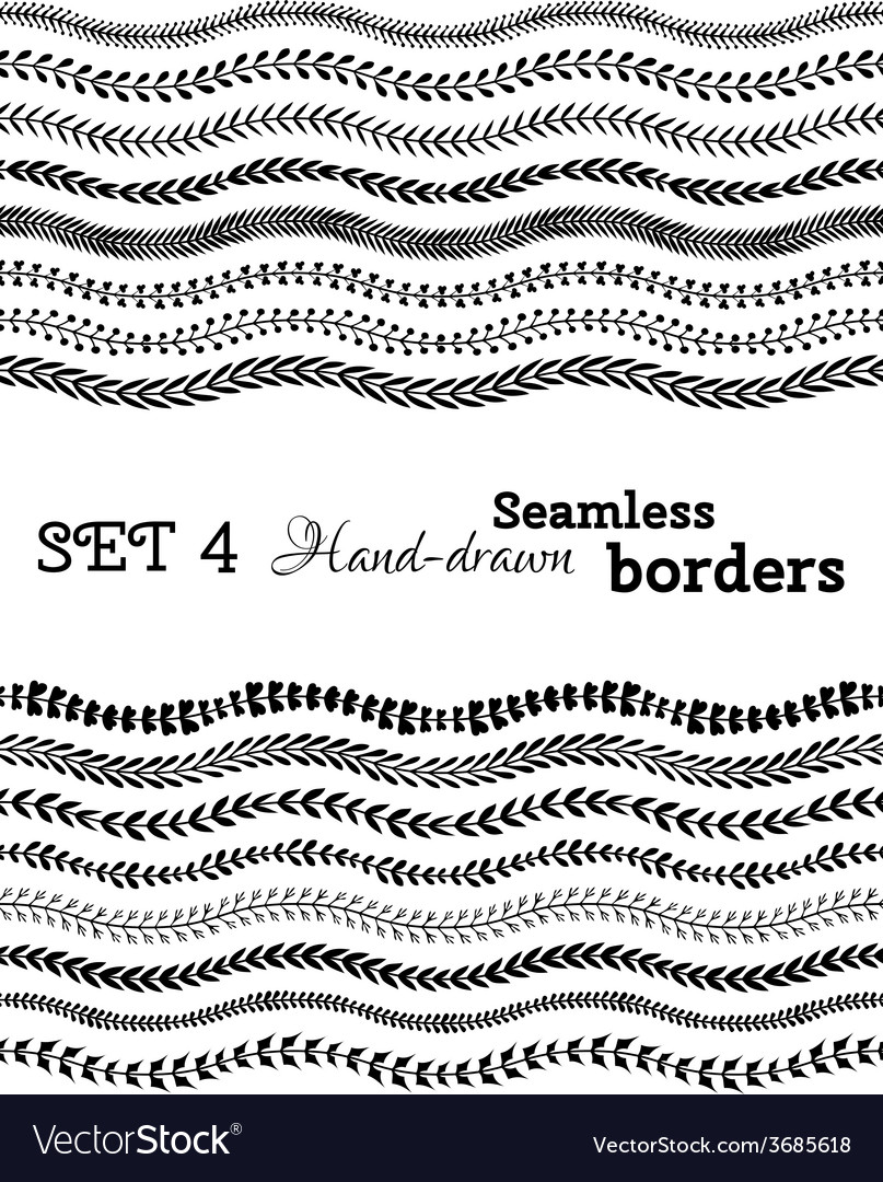 Set of hand-drawn seamless borders