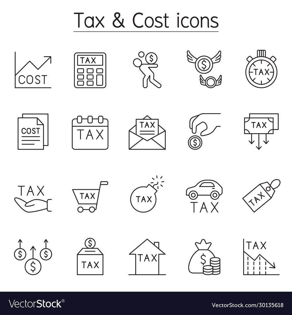 Tax Cost Icon Set In Thin Line Style Royalty Free Vector