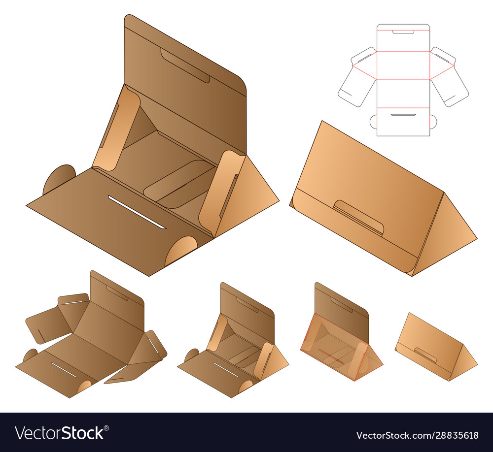 Triangle box packaging die cut template design 3d Vector Image