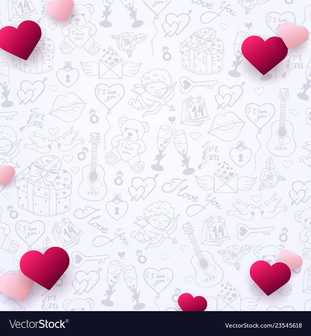 Valentinstag Banner mit Doodle Hintergrund 14