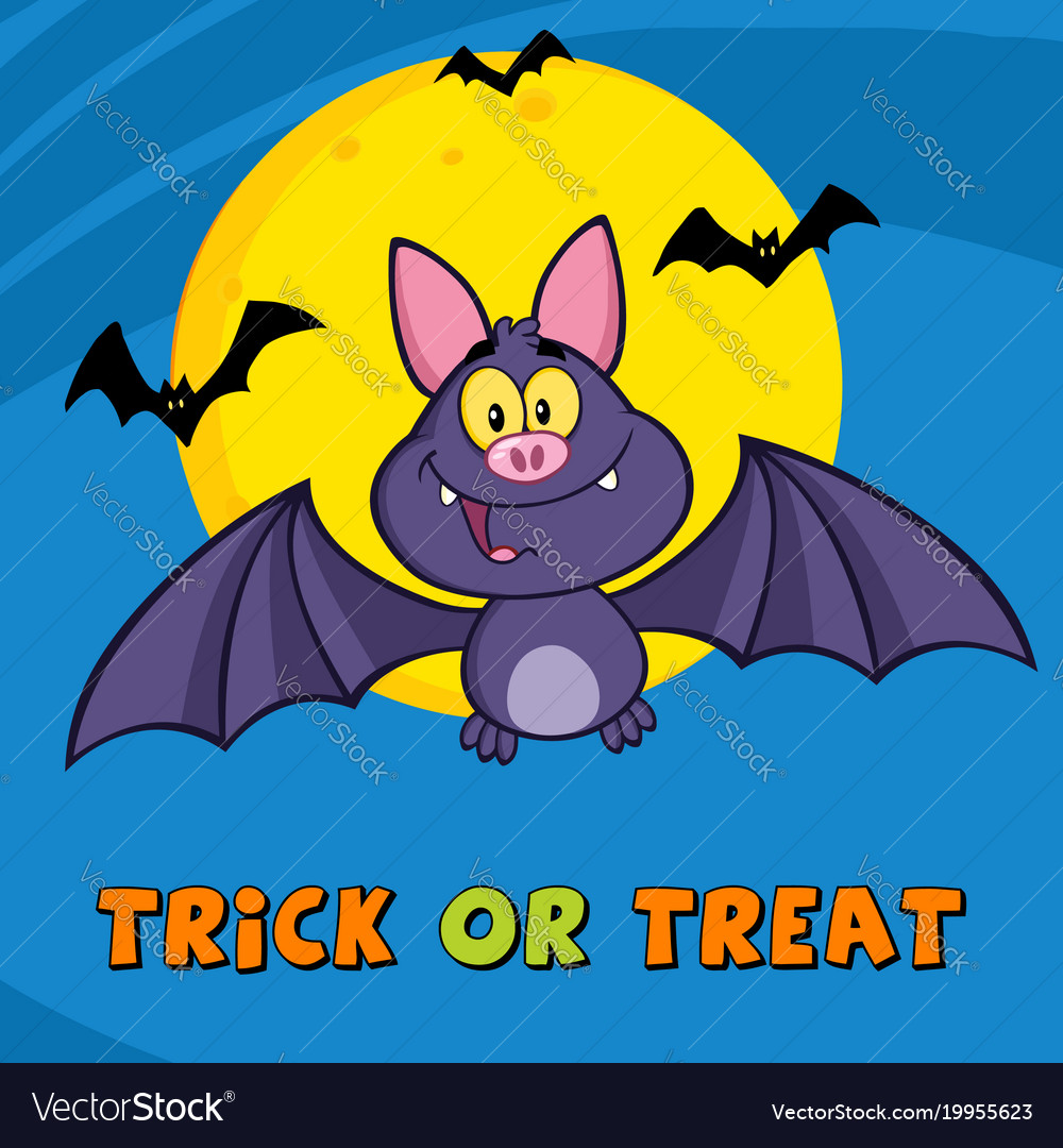 Happy vampire bat cartoon character flying