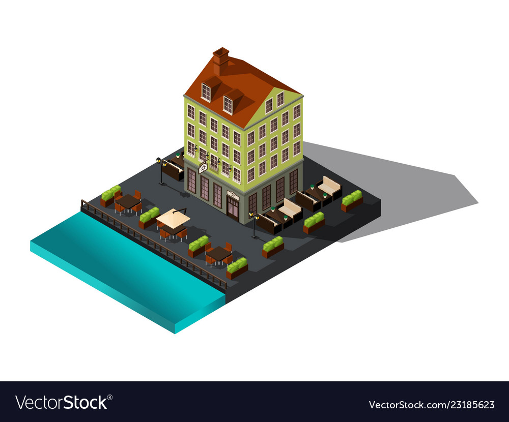 Isometric 3d house by sea restaurant denmark co