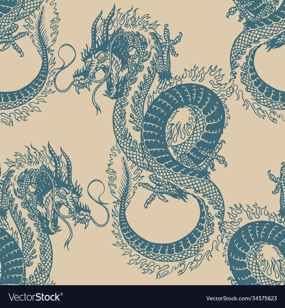 Japanese dragon seamless pattern mythological Vector Image