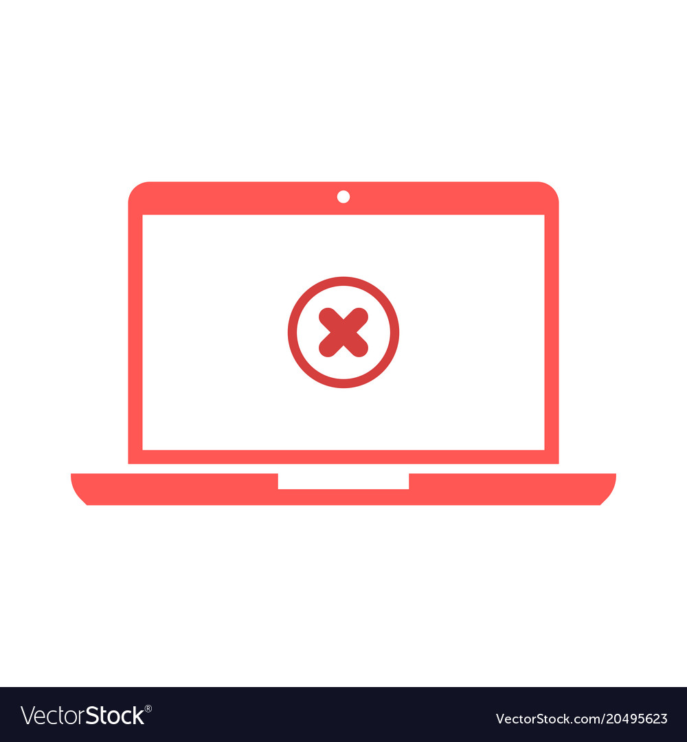 Laptop and x mark notebook round red cross