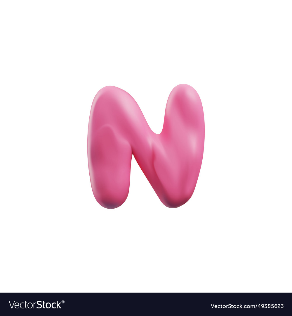 Pink plasticine letter n of english alphabet 3d