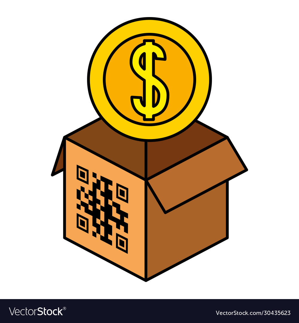 Qr code over box and coin design