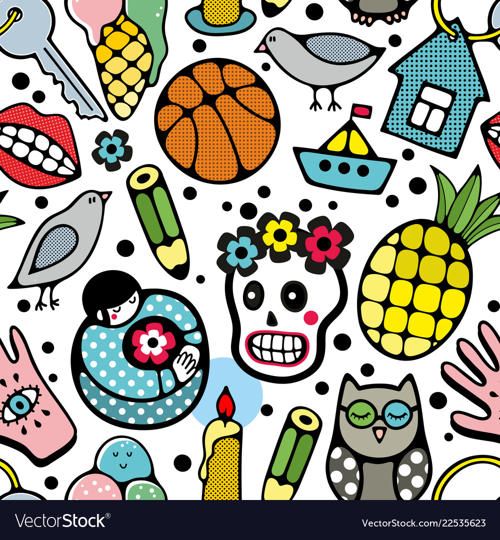 Seamless pattern with doodle characters vector image Seamless pattern with doodle characters