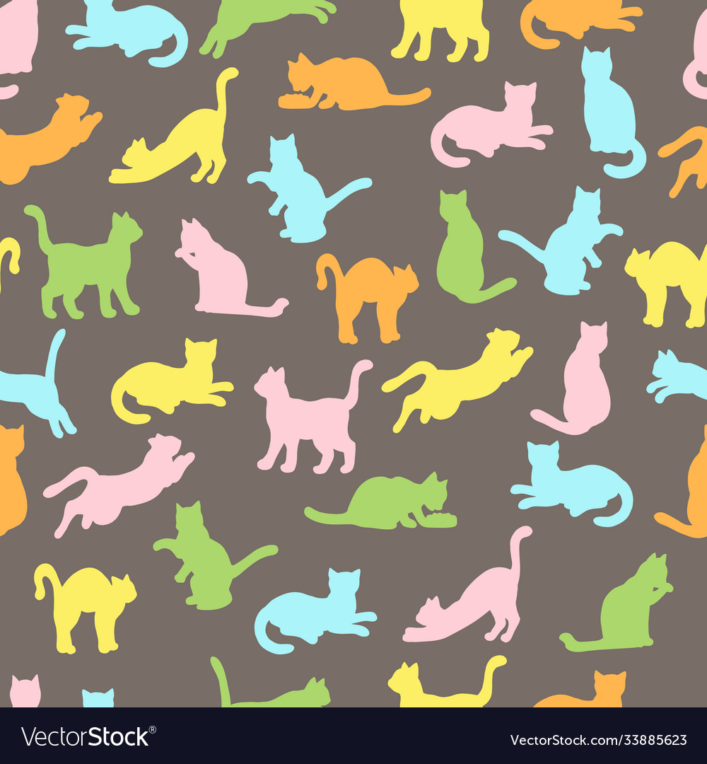 Seamless pattern with multi-colored cat vector image Seamless pattern with multi-colored cat