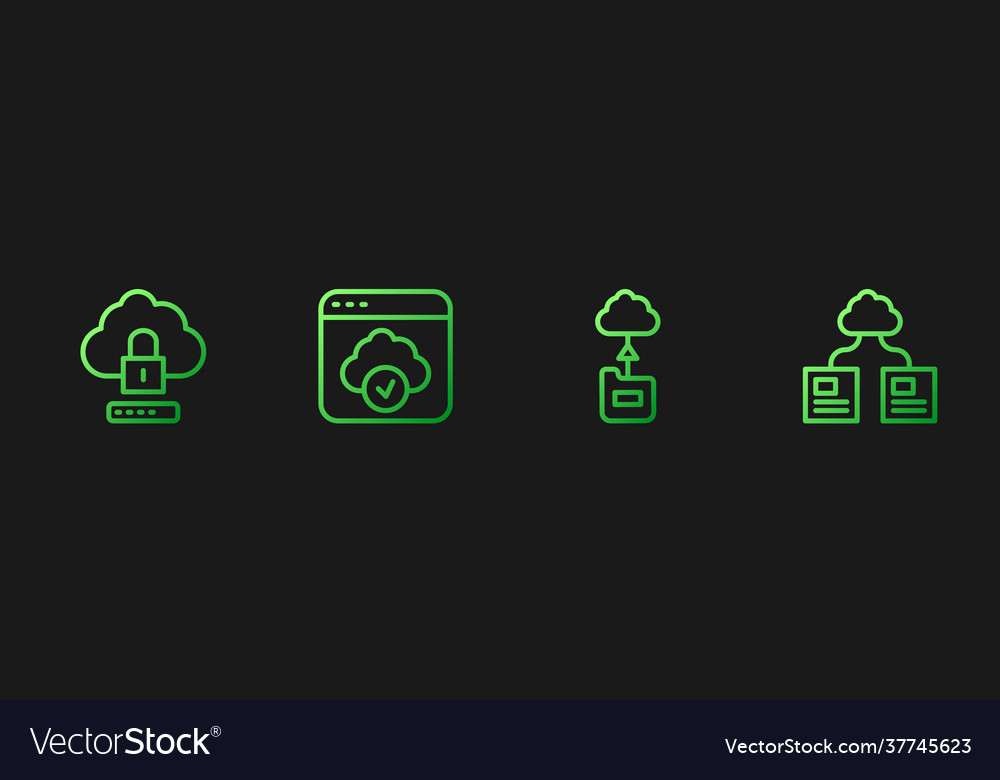 Set line cloud technology data transfer computing vector image Set line cloud technology data transfer computing