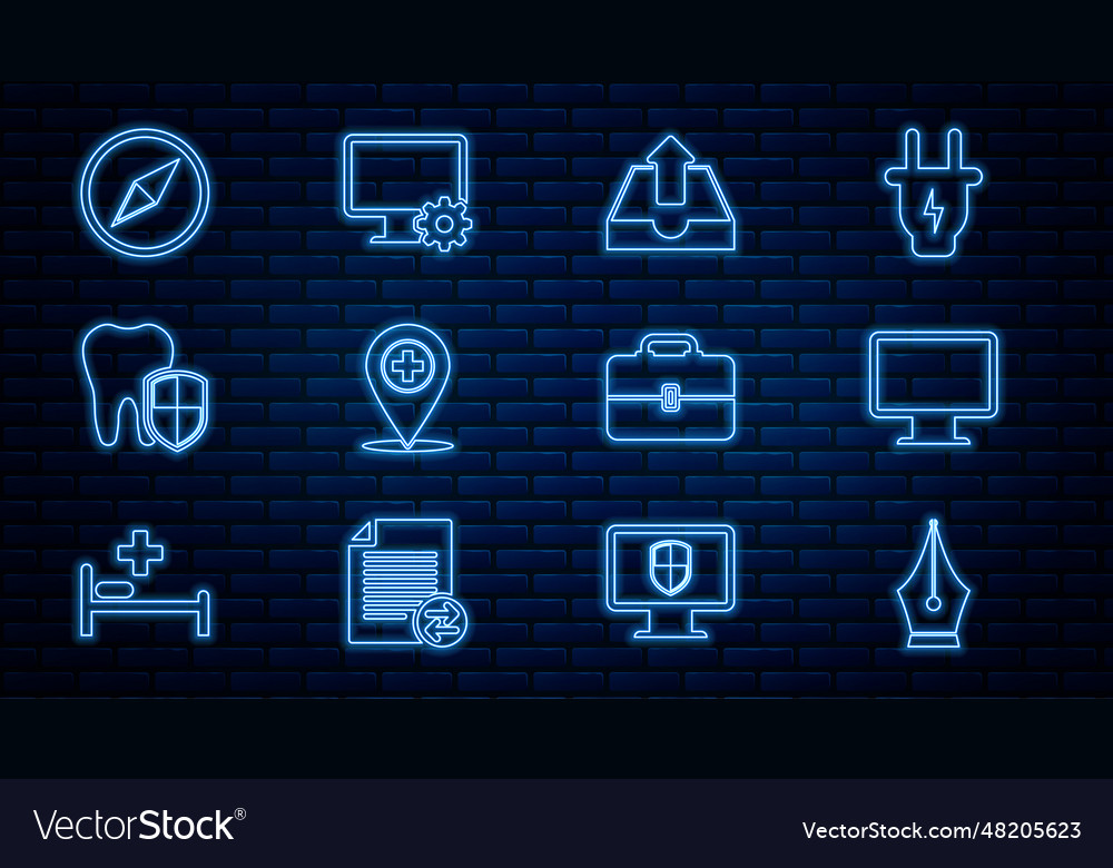 Set line fountain pen nib computer monitor screen vector image Set line fountain pen nib computer monitor screen