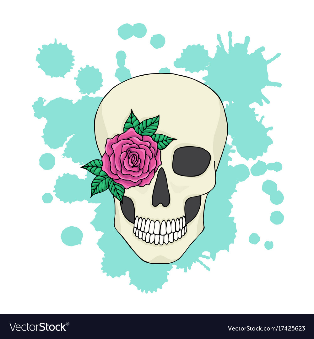 Totenkopf mit Blume auf dem Hintergrund der bunten