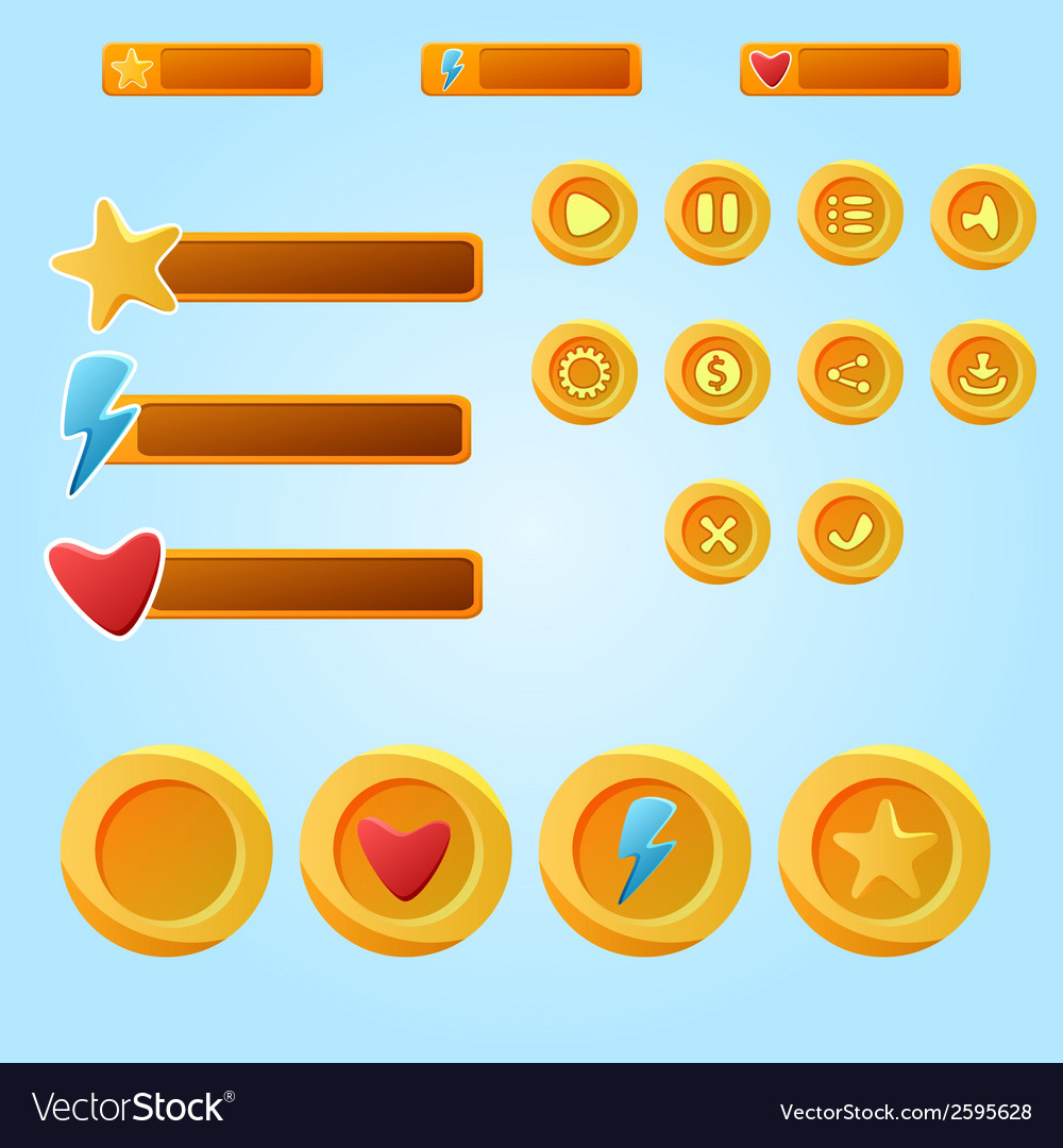 Hellgelbe mobile Elemente für ui Spiel - ein Set