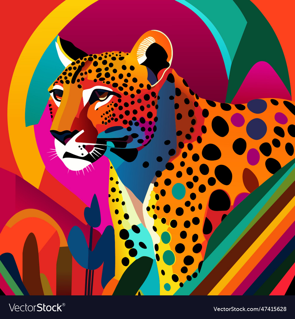 Colorful contemporary jungle cheetah portrait