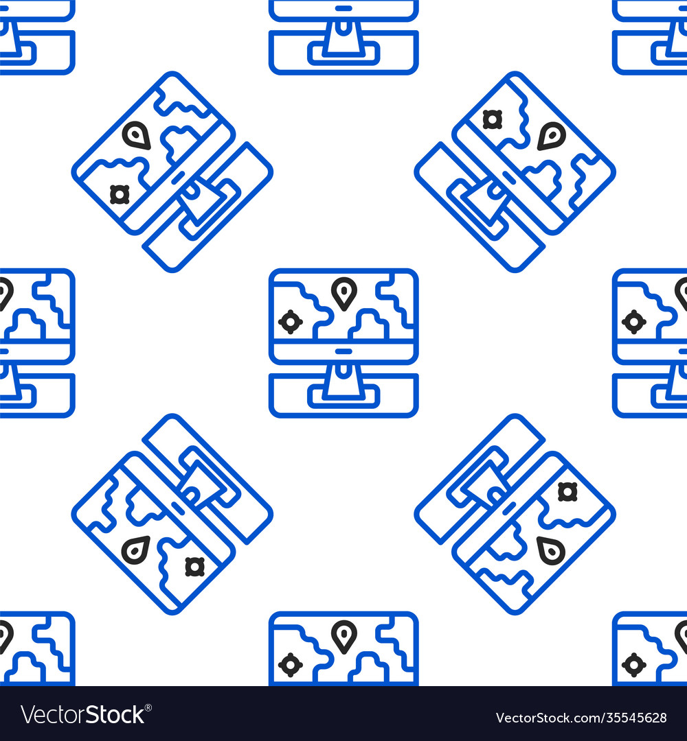 Line computer monitor and folded map with location vector image Line computer monitor and folded map with location