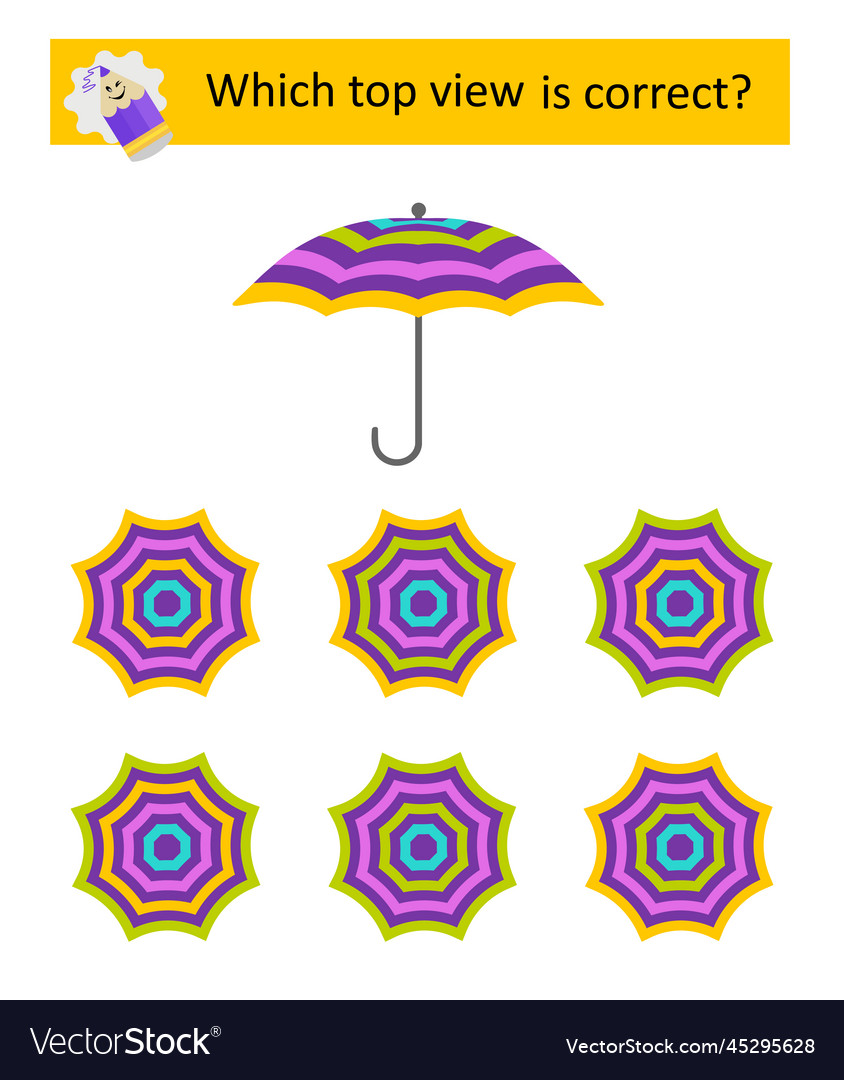 Logical puzzle game need to find correct top view vector image Logical puzzle game need to find correct top view