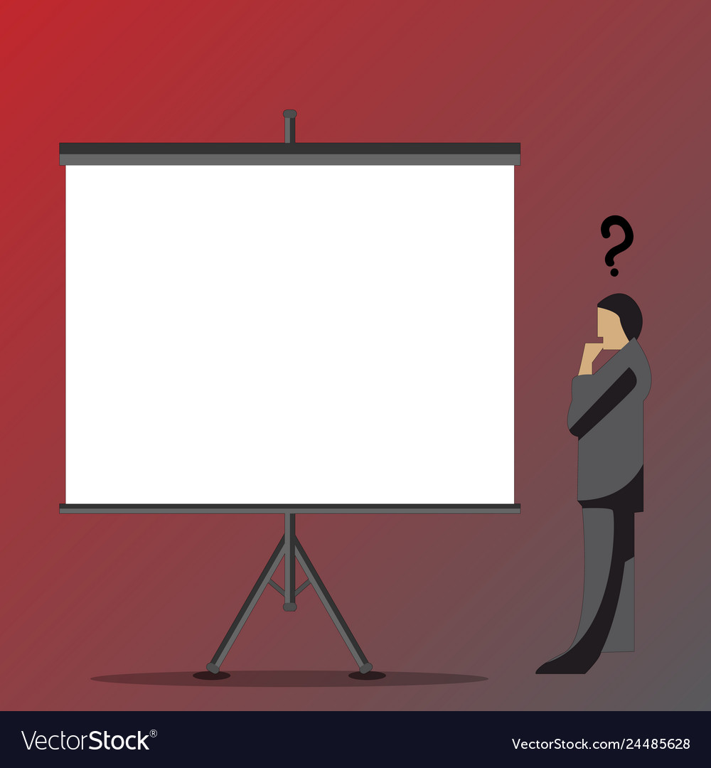 Man in suit standing with question mark above his