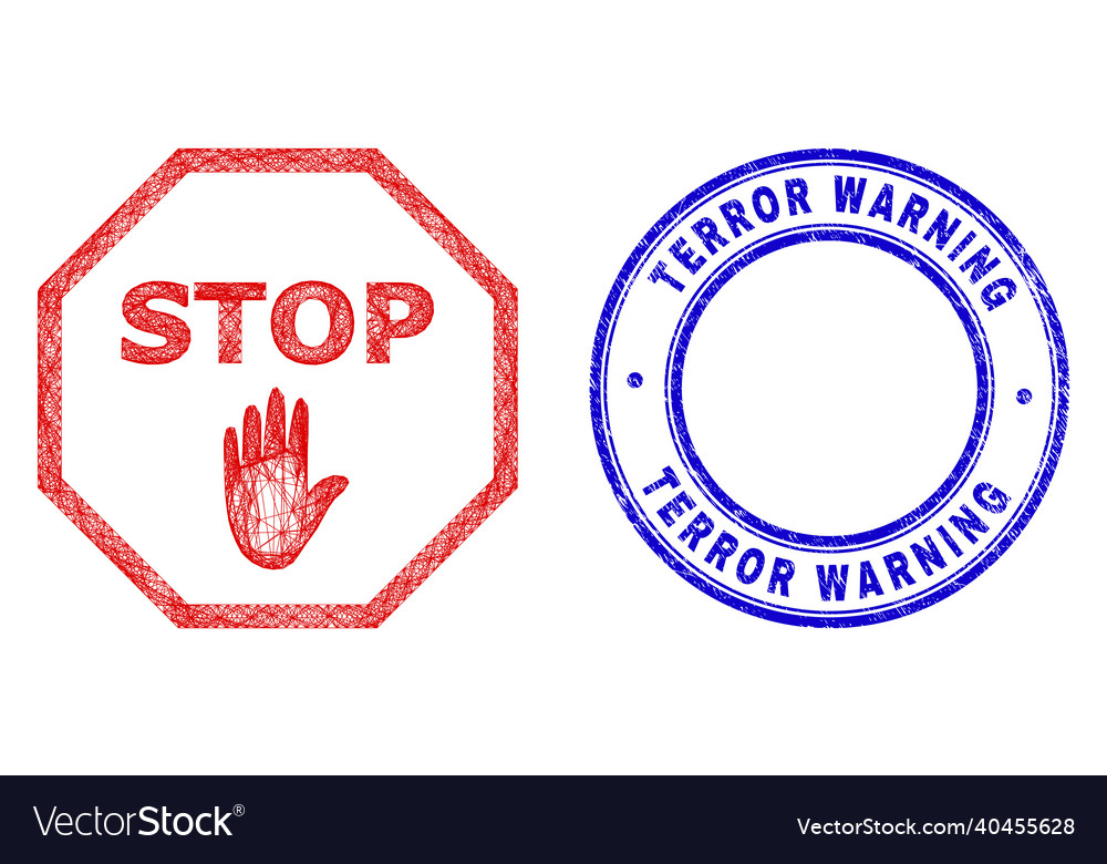 Scratched terror warning stamp and net irregular vector image Scratched terror warning stamp and net irregular