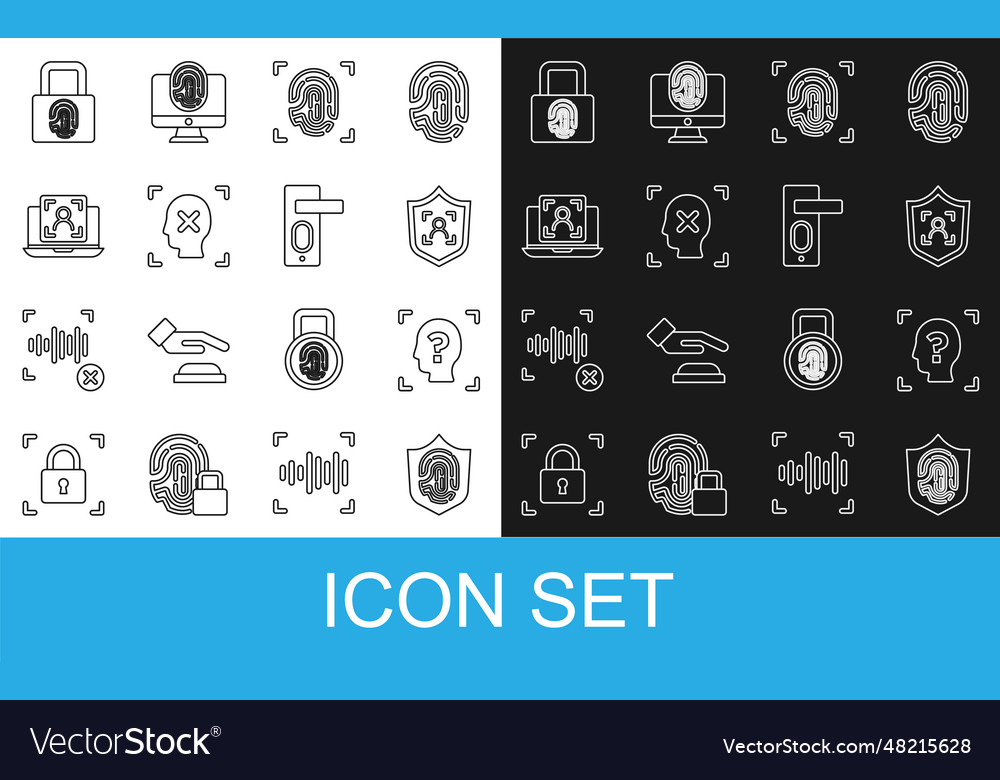 Set line fingerprint in shield face recognition vector image Set line fingerprint in shield face recognition
