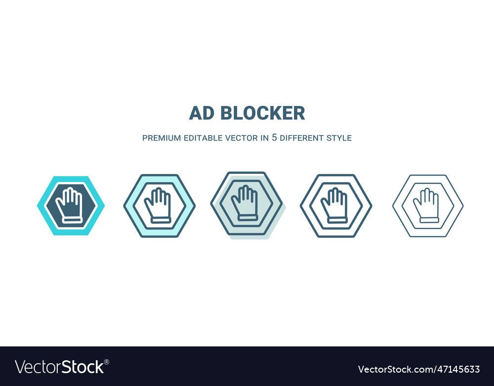 Ad blocker icon in 5 different style outline