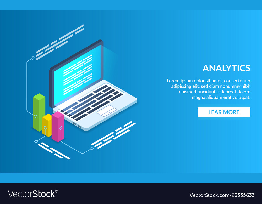 Analyze data using a computer or laptop graph vector image Analyze data using a computer or laptop graph