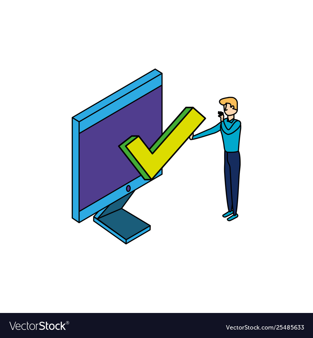 Businessman worker with display computer