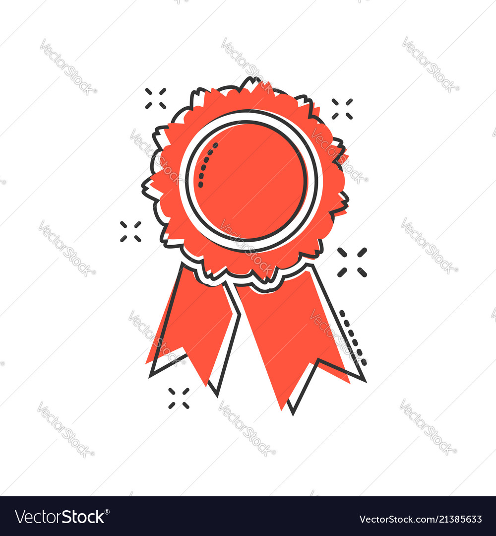 Cartoon badge with ribbon icon in comic style