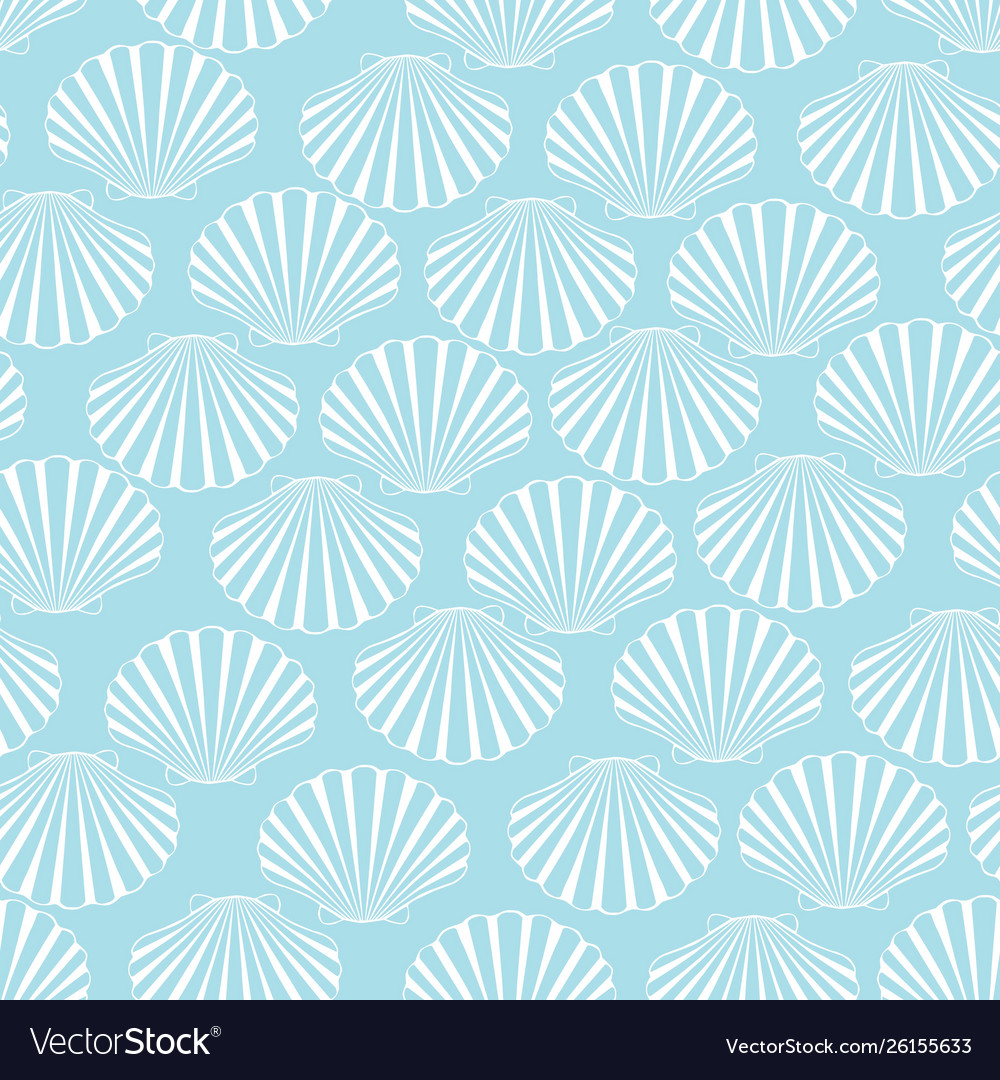 Seashell seamless pattern scallop background vector image Seashell seamless pattern scallop background