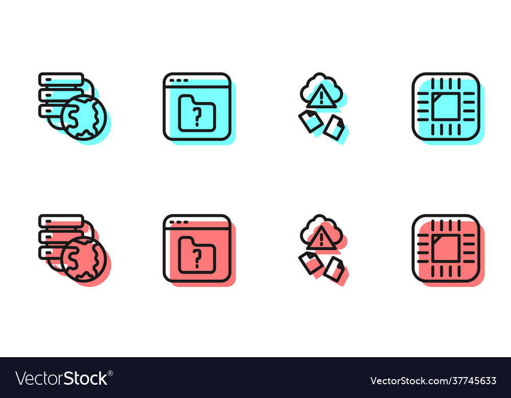 Set line cloud hacking network connection vector image Set line cloud hacking network connection