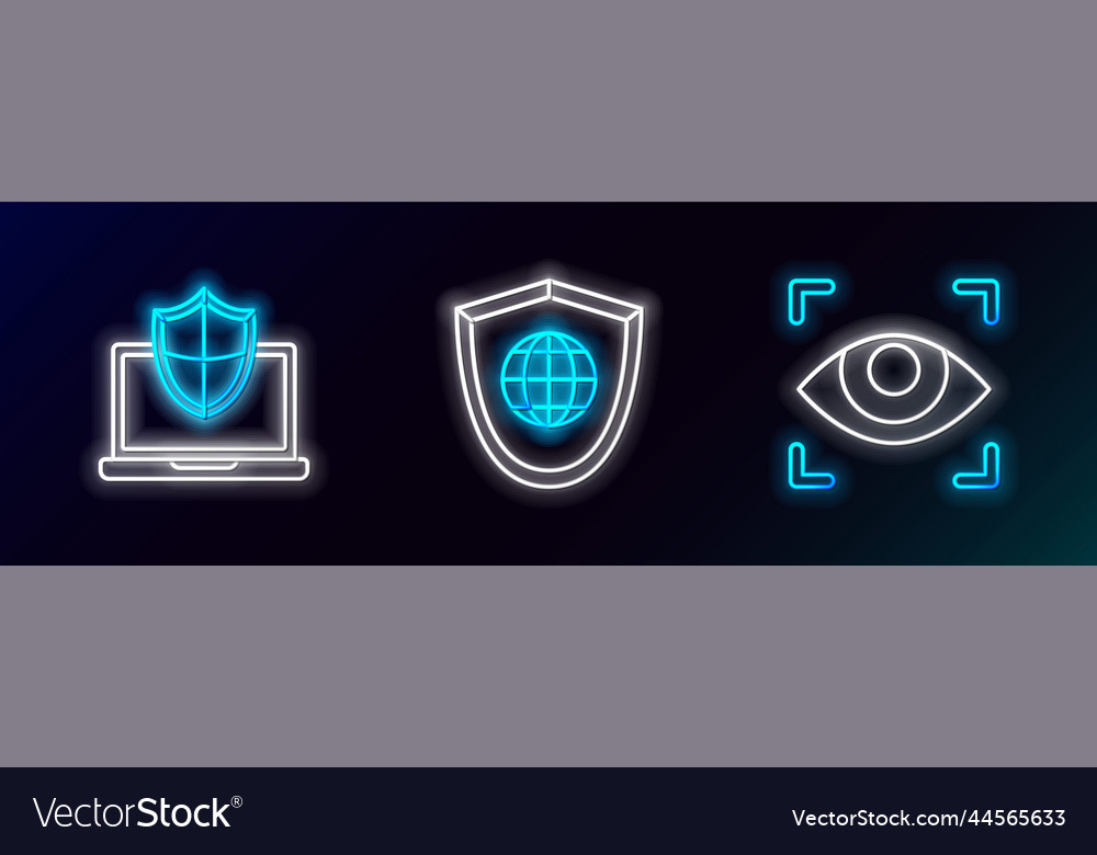 Set line eye scan laptop protected with shield vector image Set line eye scan laptop protected with shield