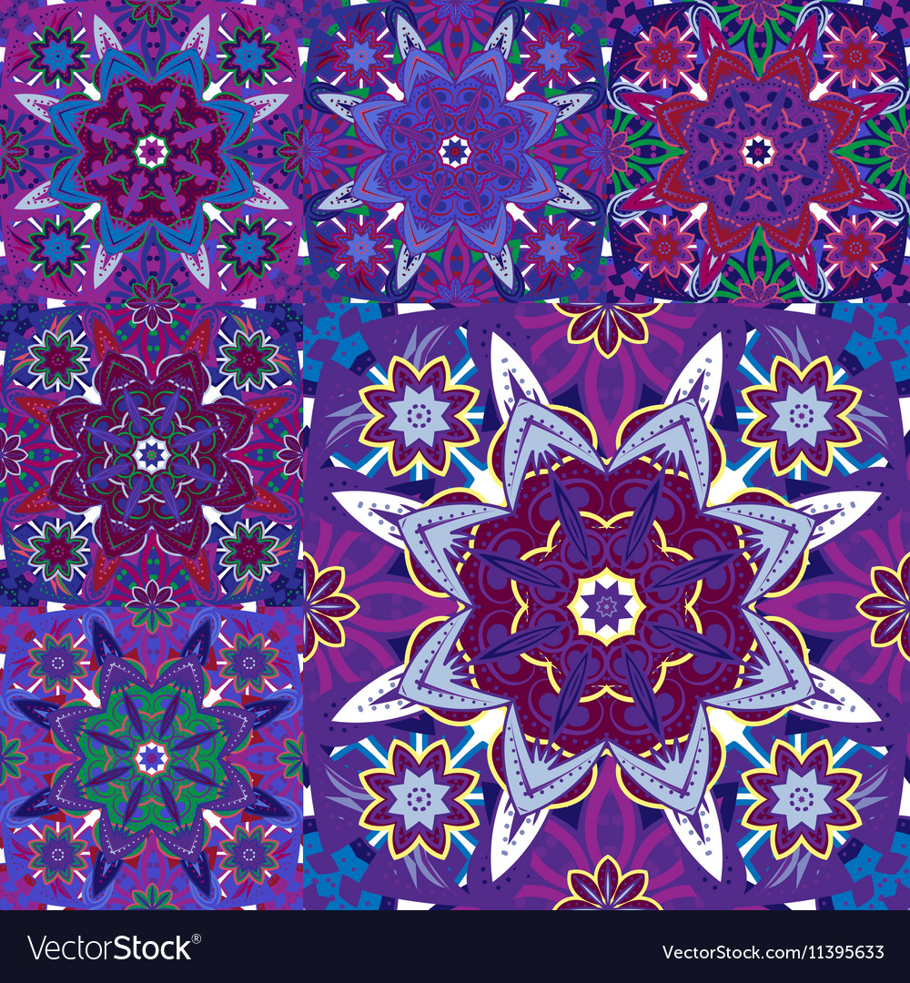 Set of seamless colorful patterns in oriental