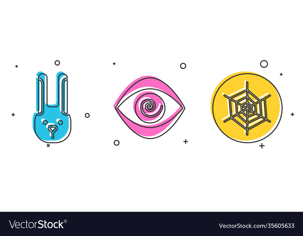 Set rabbit with ears hypnosis and spider web icon vector image Set rabbit with ears hypnosis and spider web icon