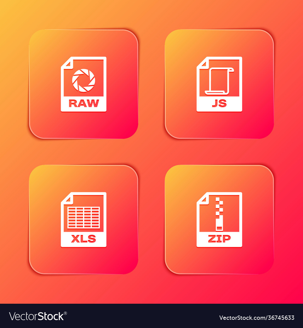 Set raw file document js xls and zip icon