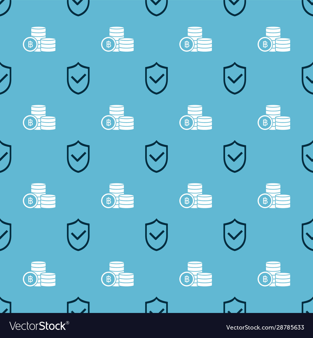 Set shield with check mark and cryptocurrency coin vector image Set shield with check mark and cryptocurrency coin
