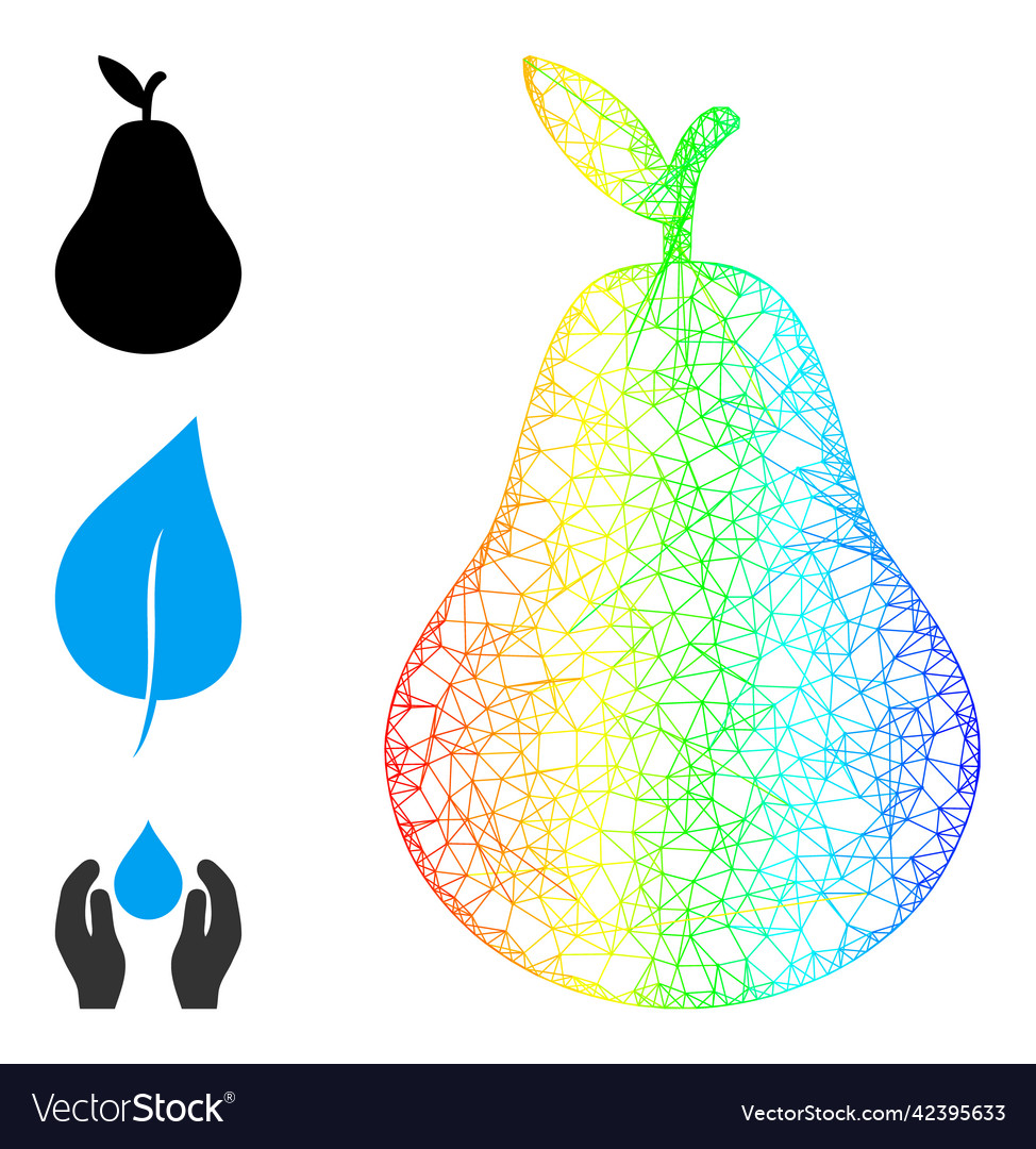 Spectrum gradient hatched mesh pear icon vector image Spectrum gradient hatched mesh pear icon