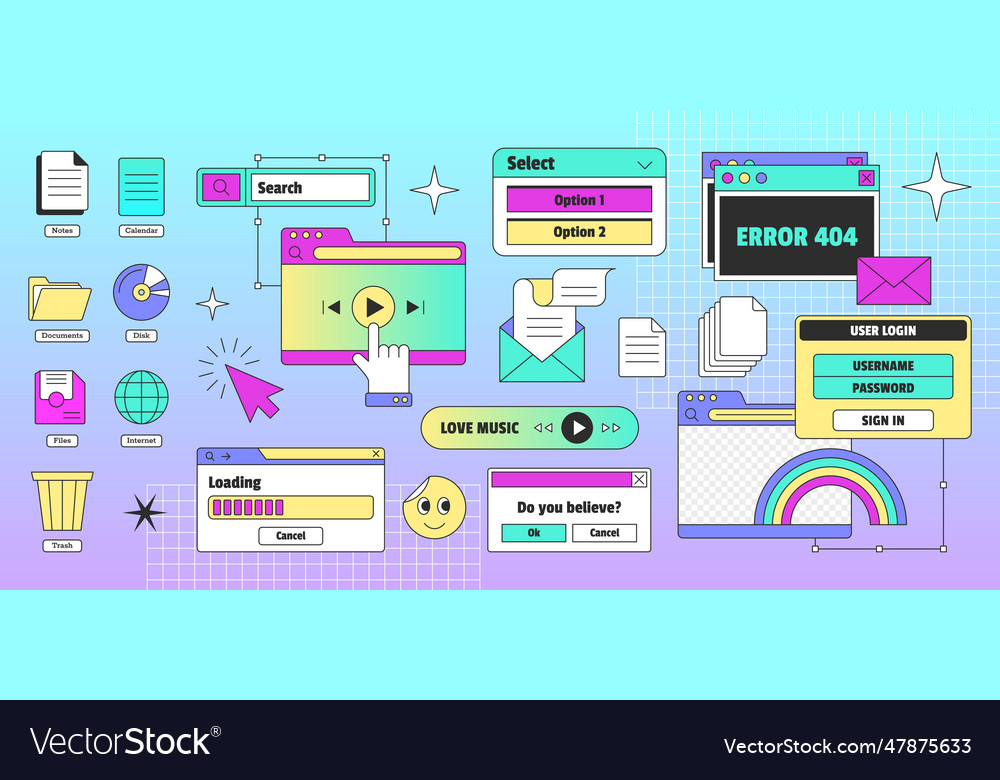 Vaporwave retro pc desktop with user interface Vector Image