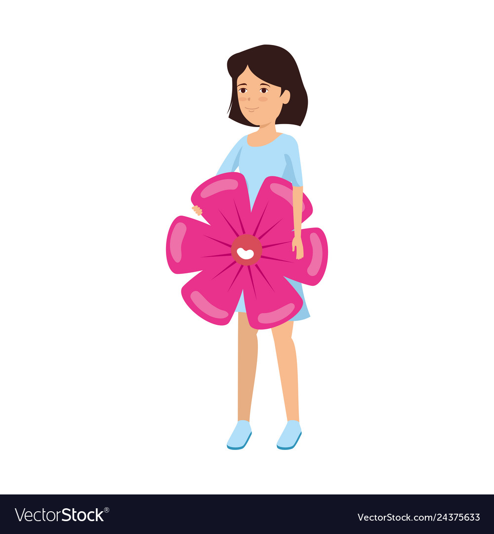 Woman lifting beautiful flower Royalty Free Vector Image