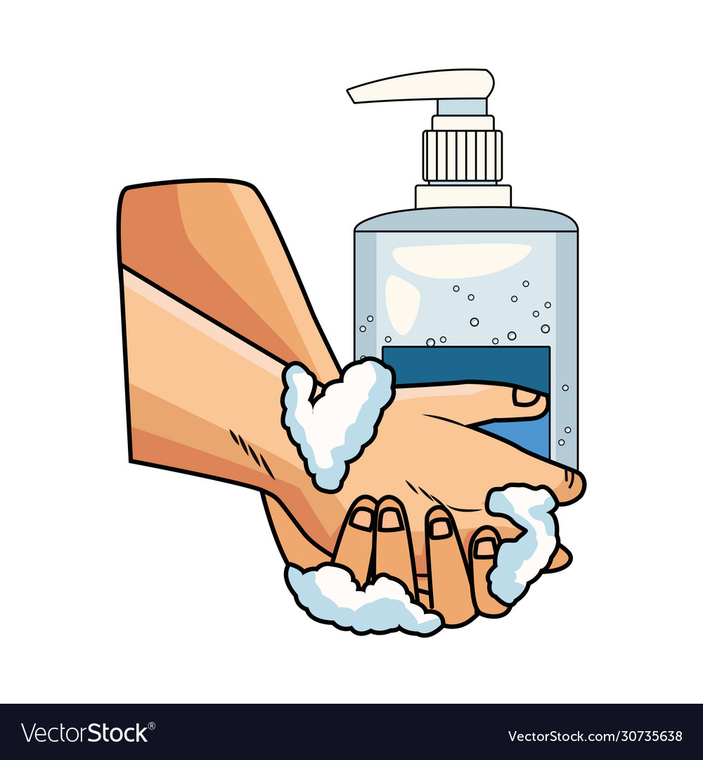 Hands using antibacterial soap prevention method Vector Image