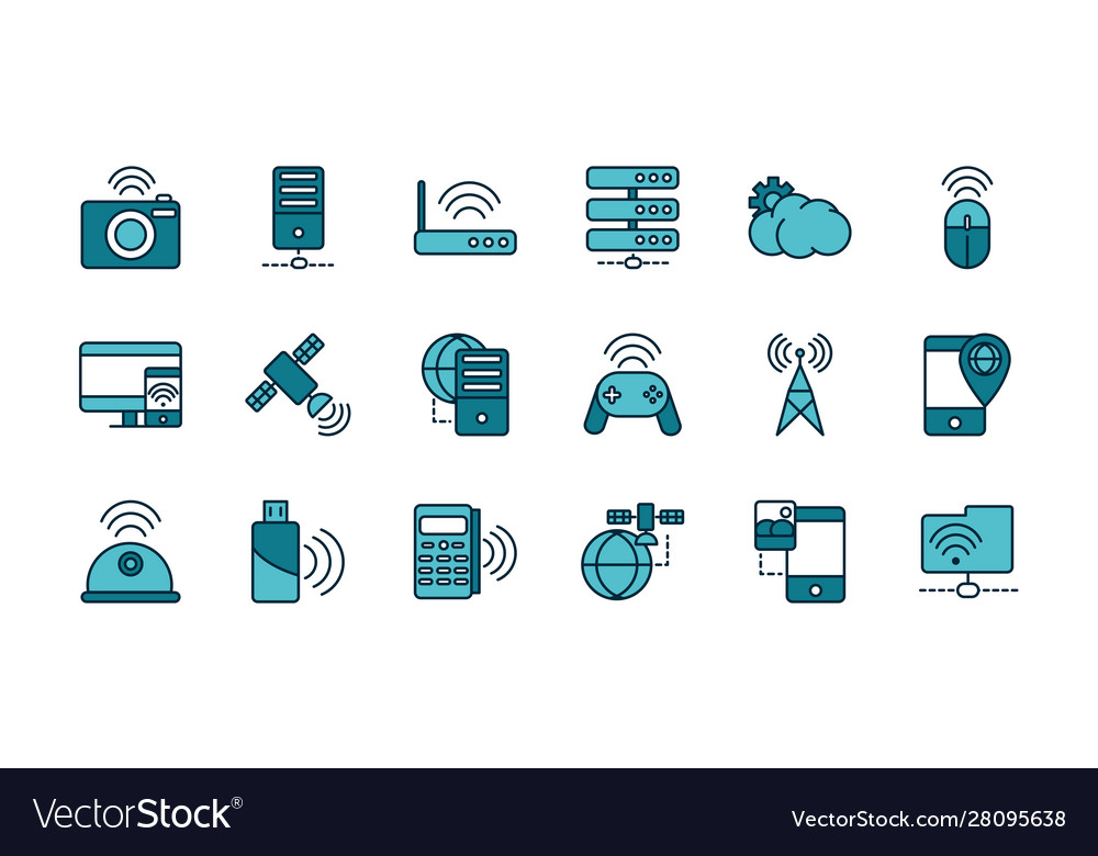 Internet things line and fill icons set