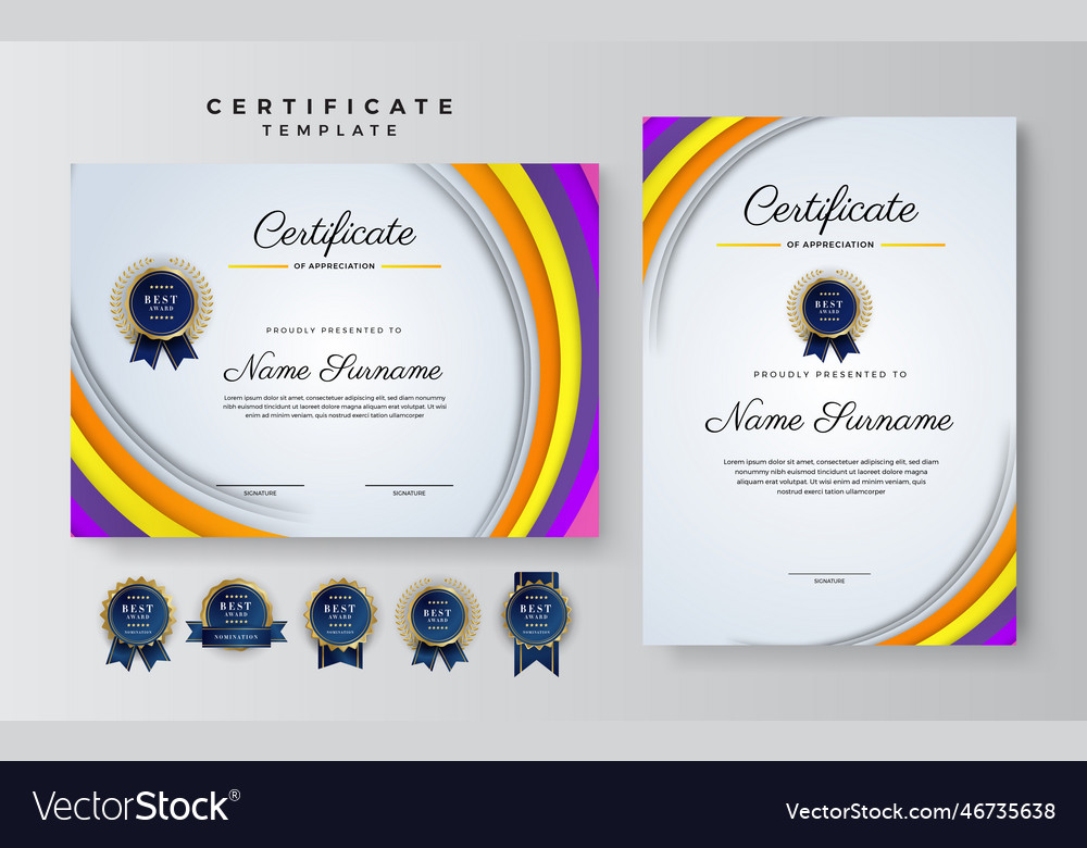 Modern pink purple orange certificate template vector image Modern pink purple orange certificate template