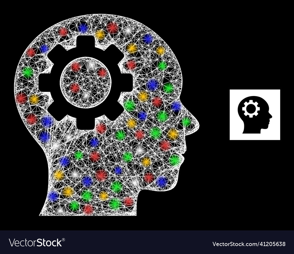 Net web mesh brain gear icon with colorful flash vector image Net web mesh brain gear icon with colorful flash