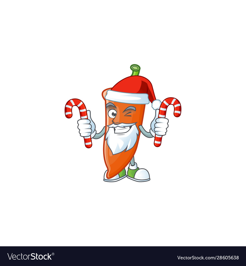 Orange chili cartoon character in santa claus