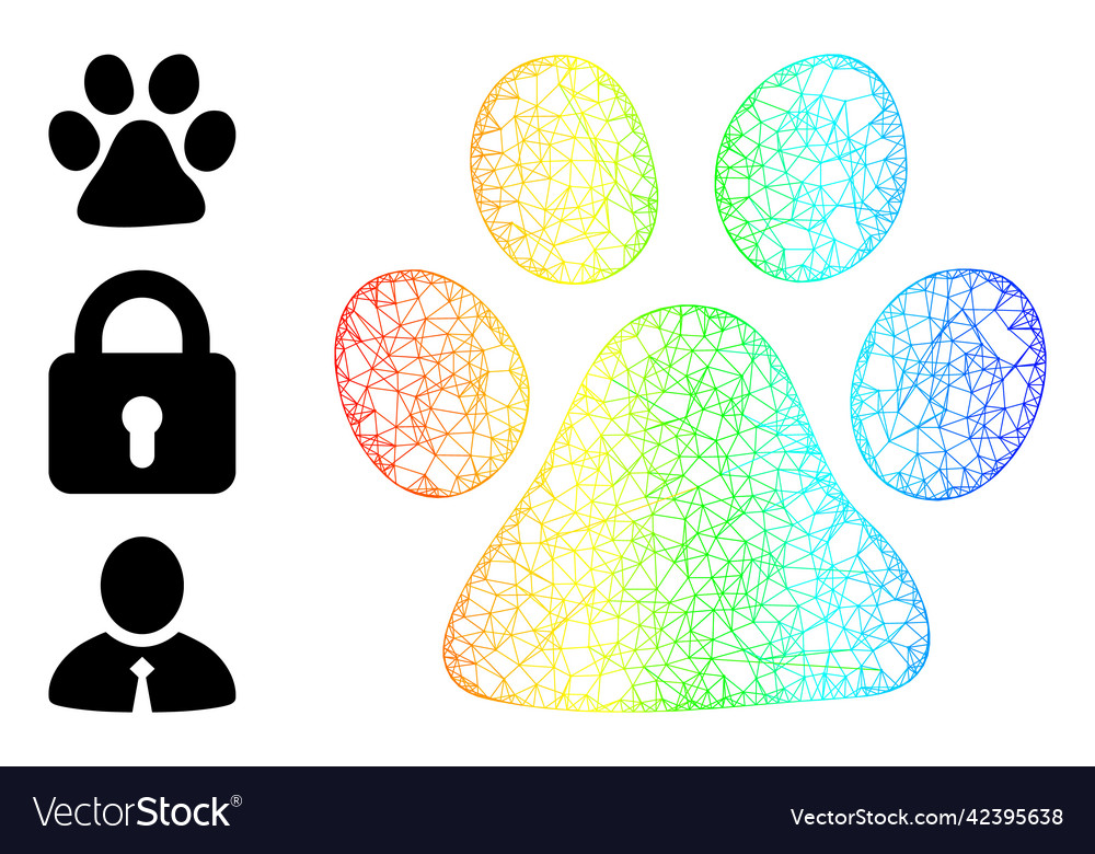 Rainbow gradient irregular mesh paw print icon vector image Rainbow gradient irregular mesh paw print icon