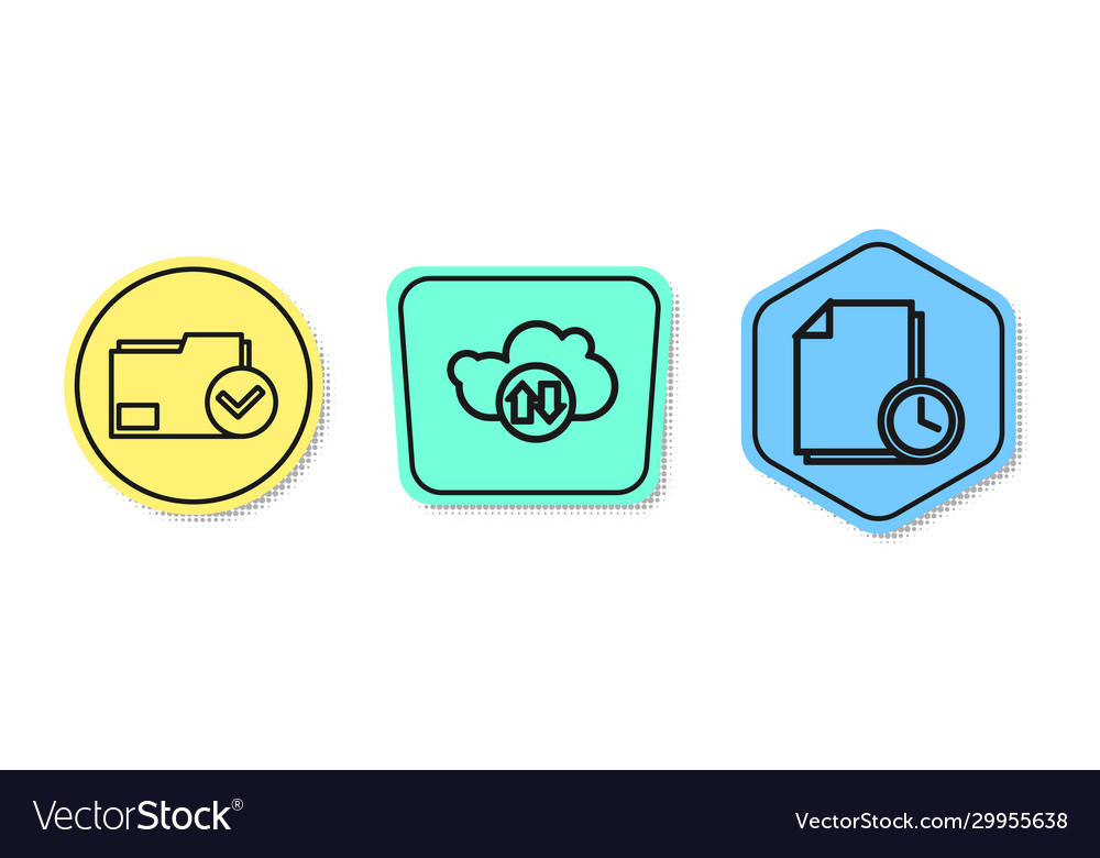 Set line document folder and check mark cloud vector image Set line document folder and check mark cloud