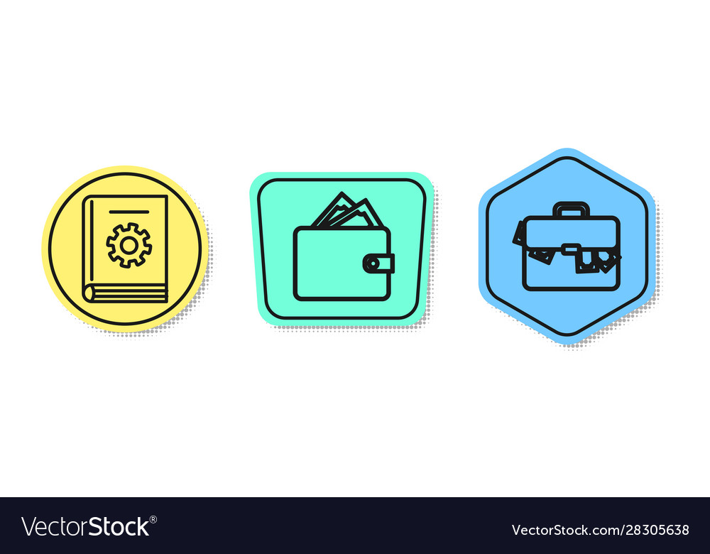 Set line user manual wallet with stacks paper vector image Set line user manual wallet with stacks paper