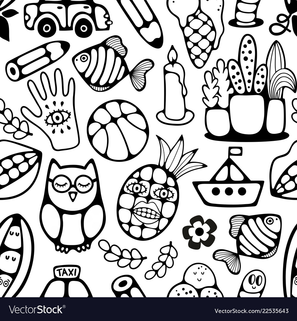 Black and white seamless pattern with characters vector image Black and white seamless pattern with characters