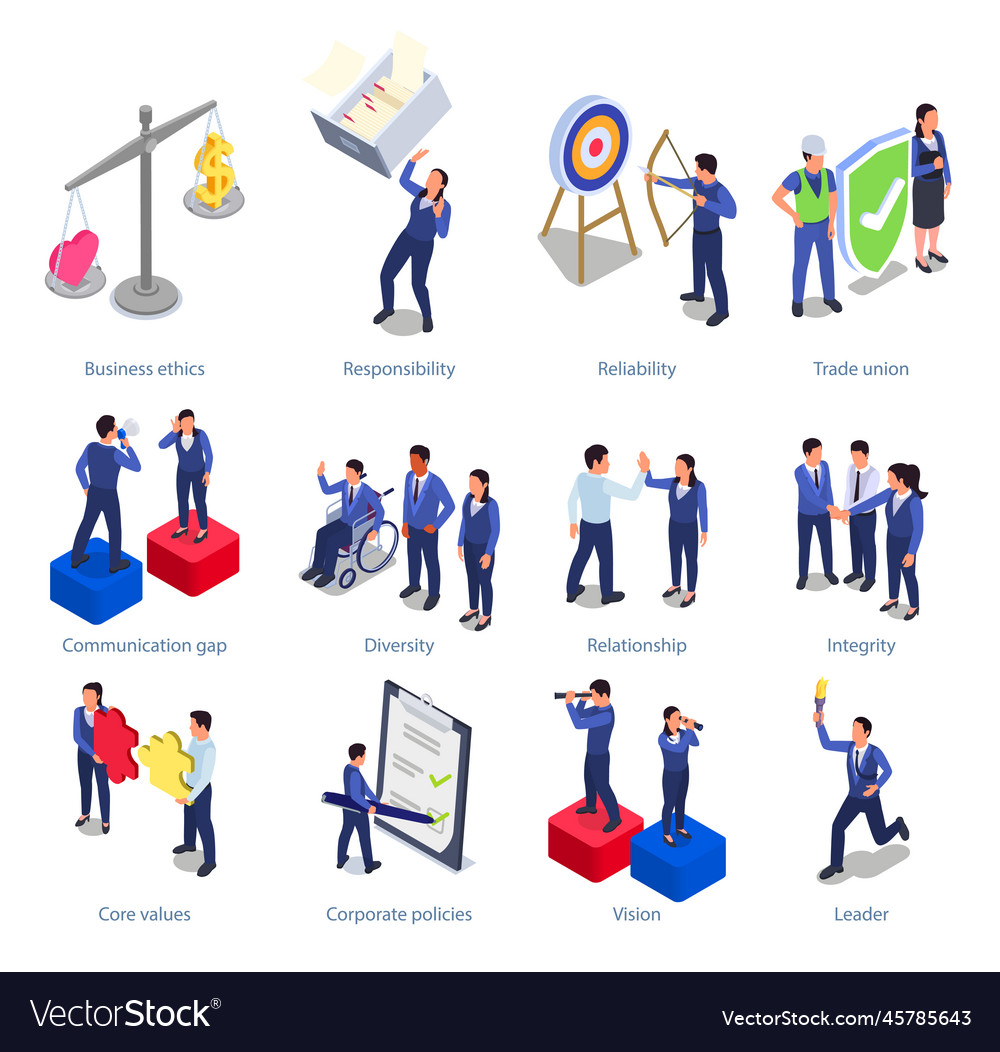 Corporate culture isometric set Royalty Free Vector Image