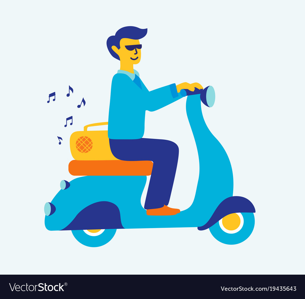 Featuring man commuting on retro
