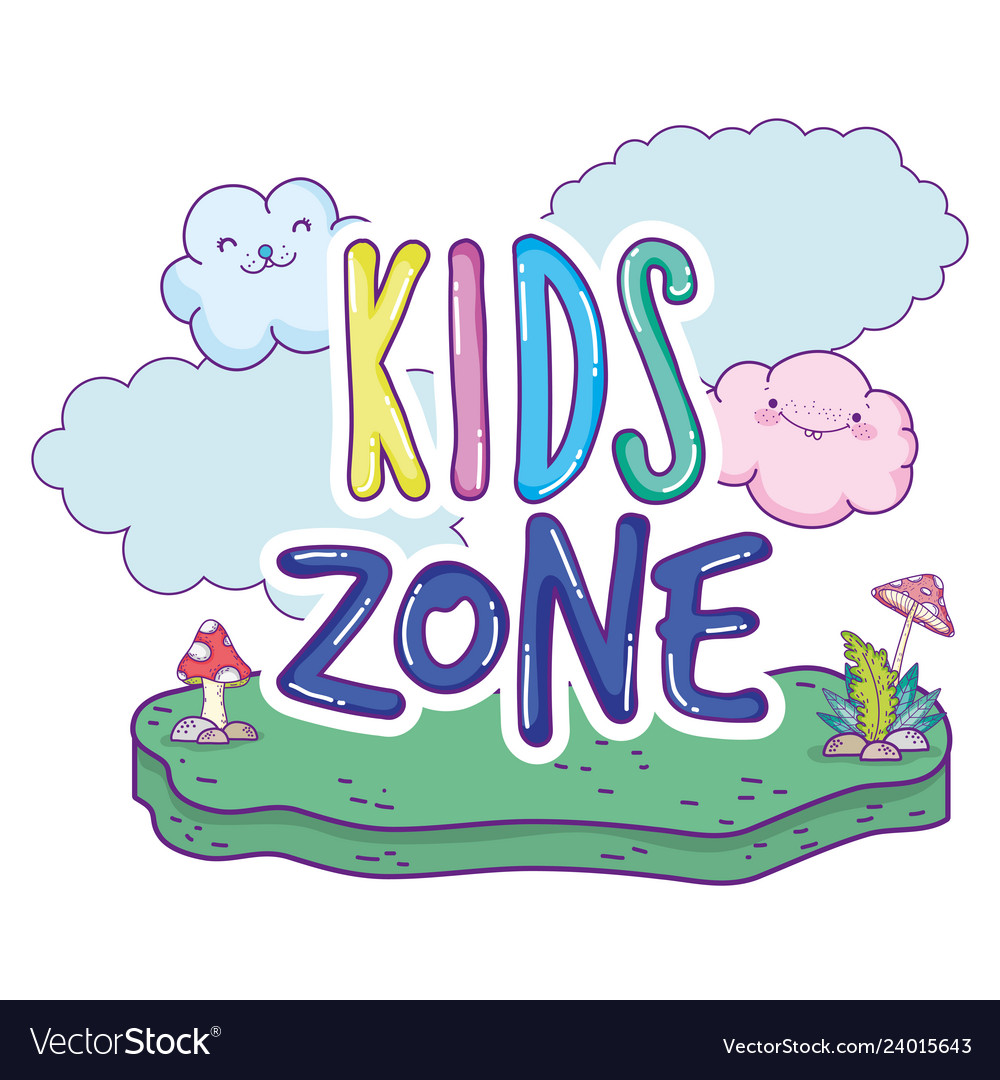 Happy kids zone word label with landscape