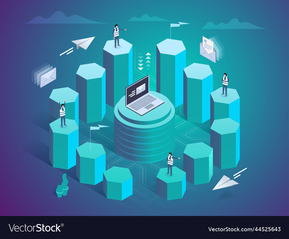 Marketing automation concept in isometric design Vector Image Marketing automation concept in isometric design